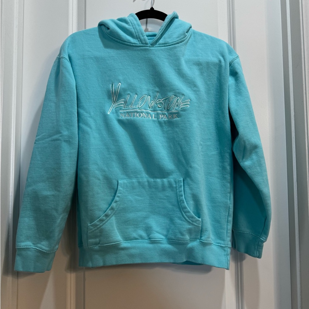 Pacific & Co Light Blue Hoodie Yellow Stone National Park Pockets XL long sleeve